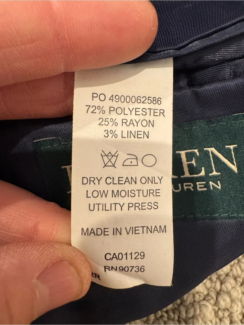 Lauren Ralph Lauren is a gray-blue suit jacket/blazer w/ classic 2button closure